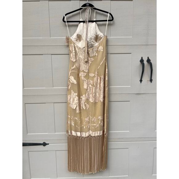 Sue Wong Nocturne Silk Beaded Halter Dress Gold Sz 8 Fringe Flapper Gatsby 30s - Picture 5 of 16